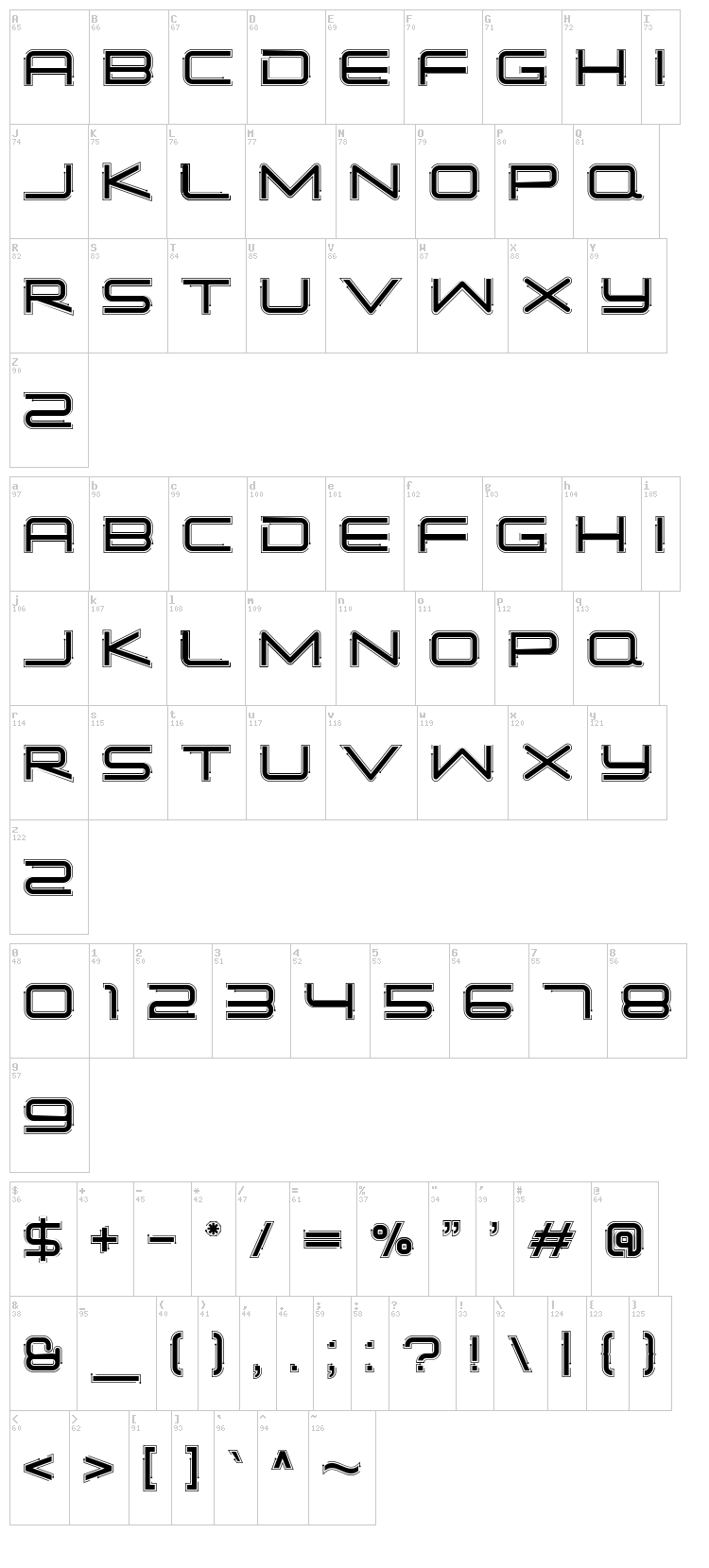 Simple Tech font map